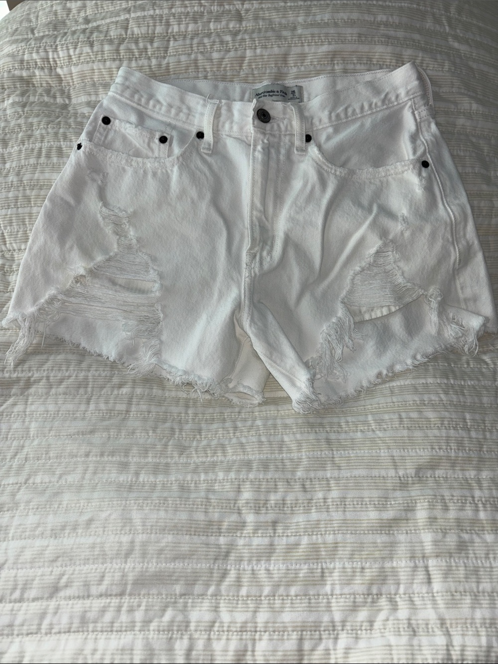 Abercrombie and Fitch Mid- Rise Distressed White Denim Shorts